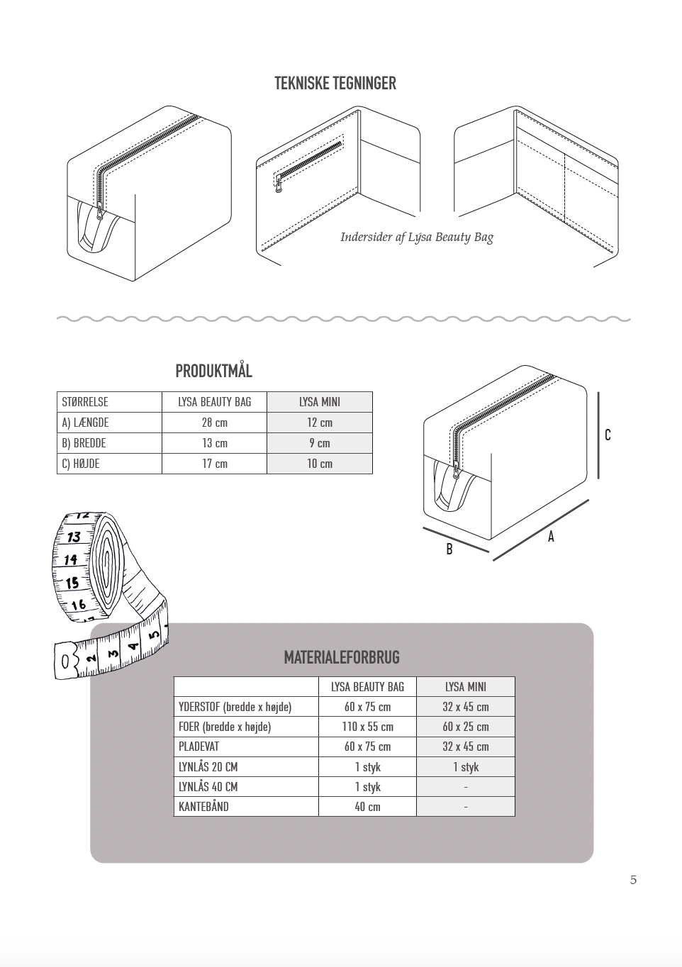 Lýsa Beauty Bag & Lýsa Mini // Digitalt PDF symønster (dansk)
